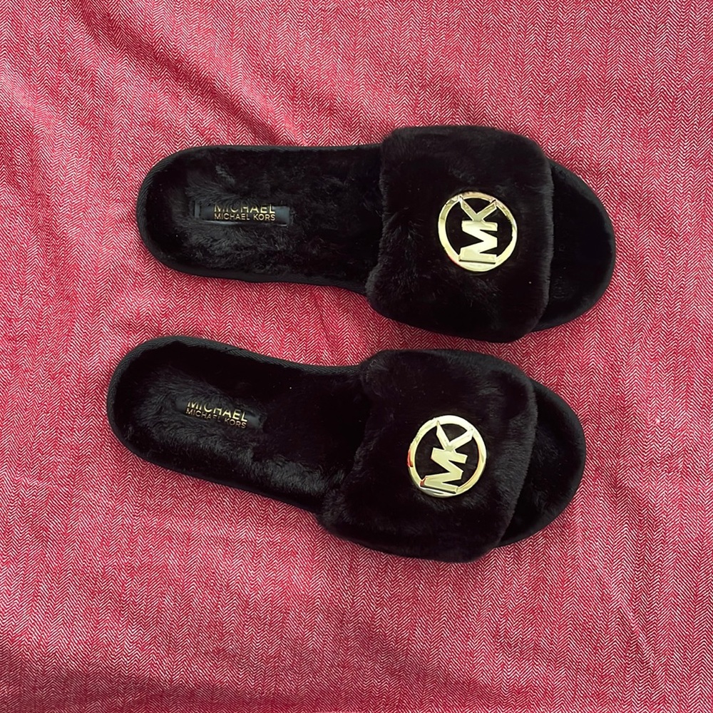 Michael Kors black fluffy sandals